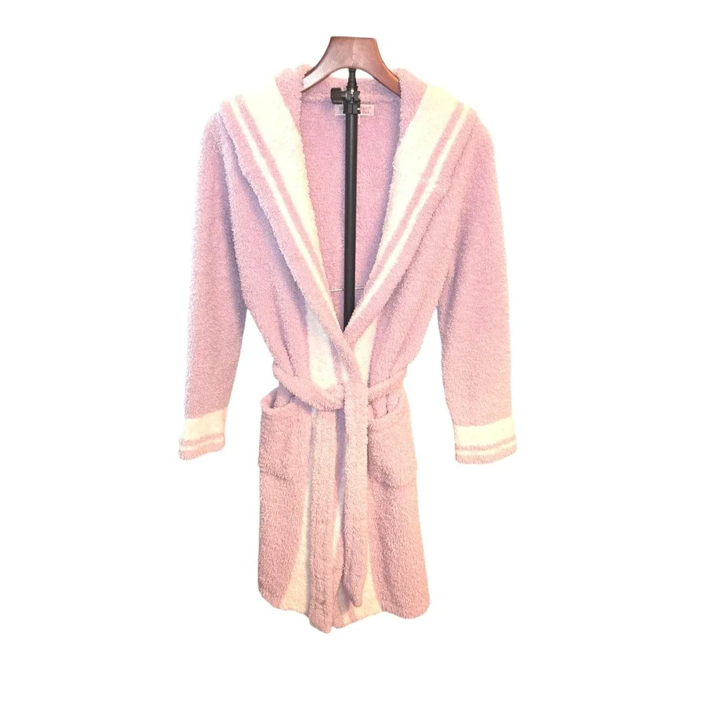 Barefoot Dreams Robe Girls Sz‎ 12/14 Lavender Purple CozyChic Hooded Striped 813